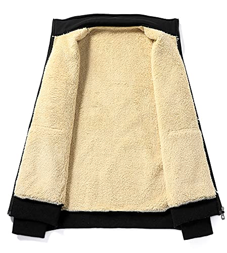 chouyatou Men's Fall Winter Stand Collar Zip Up Sherpa Lined Jersey Knit Sweatshirt Jacket3