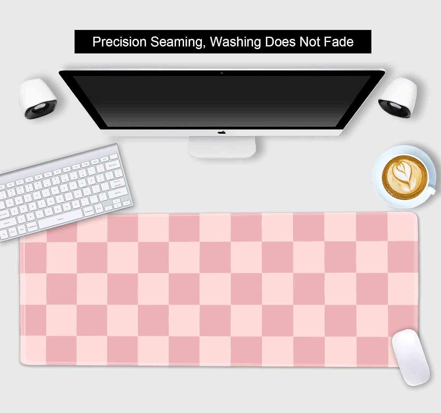 Pastel Pink Desk mat, Checkered Pattern Extra Large Mouse Pad, Desk Protector Pad, Writing Mat for Work Home Decor, Non-Slip Rubber Gaming Mouse Pads for Computer Laptop, 31.5 X 11.8 in image 3