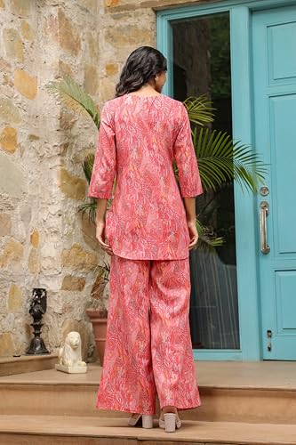 Image of GRECIILOOKS Co-ord Set for Women Stylish | Kurtis | Anarkali Viscose Printed Kurta & Straight Pant Sets | Festive Ethnic Indian Traditional Outfit for Functions & Puja | 3 /4 Half Sleeve