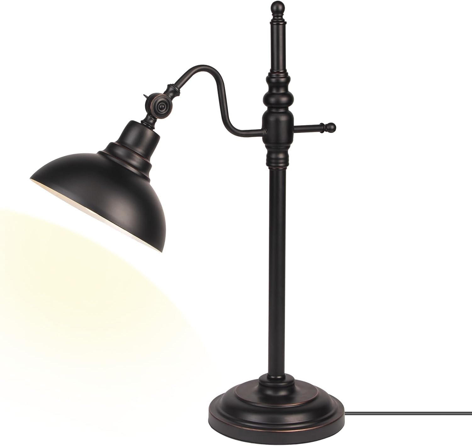 Industrial Desk Lamp,Black Farmhouse Desk Lamp,Adjustable Rustic Modern Table Lamps,E26 Vintage Metal Desk Lamps for Office Living Room Dorm