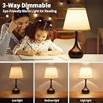 Lampe de chevet tactile ONEWISH, lampe de table dimmable à 3 niveaux de style ferme pour table de nuit avec abat-jour en tissu, lampe de bureau pour lecture, chambre, salon, bureau