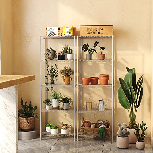 Homefort 5-Tier Wire Shelving 5 Shelves Unit Metal Storage Rack Durable Organizer Perfect For Pantry Closet Kitchen Laundry Organization In Grey,21”Wx14”Dx61”H #TOP2