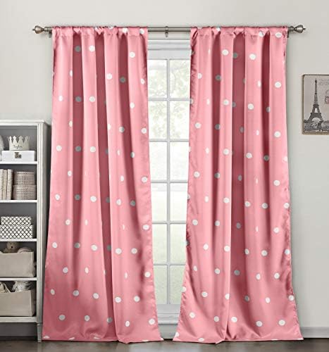 Lala + Bash Dottie Print Blackout Curtain, 38x84 (2 Pieces), Pretty Pink
