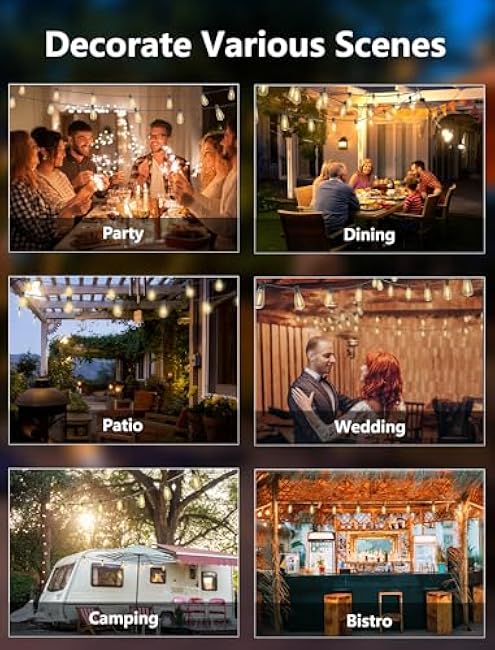 LED Patio String Lights 20Ft with 22 ST40 LED Edison Bulbs, Waterproof Outdoor Hanging Lights for Porch, Deck, Garden, Backyard, E17 Base, 2700K Dimmable, Vintage String Lights- Black Wire