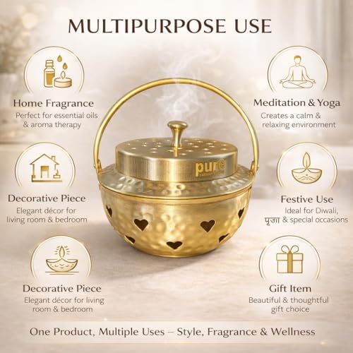 Image of Pure Source India Brass Kapoor Dani, Aroma Diffuser, Bakhoor Dani, Incense Burner, Pack of 1, Hear Shape (Heart Design)