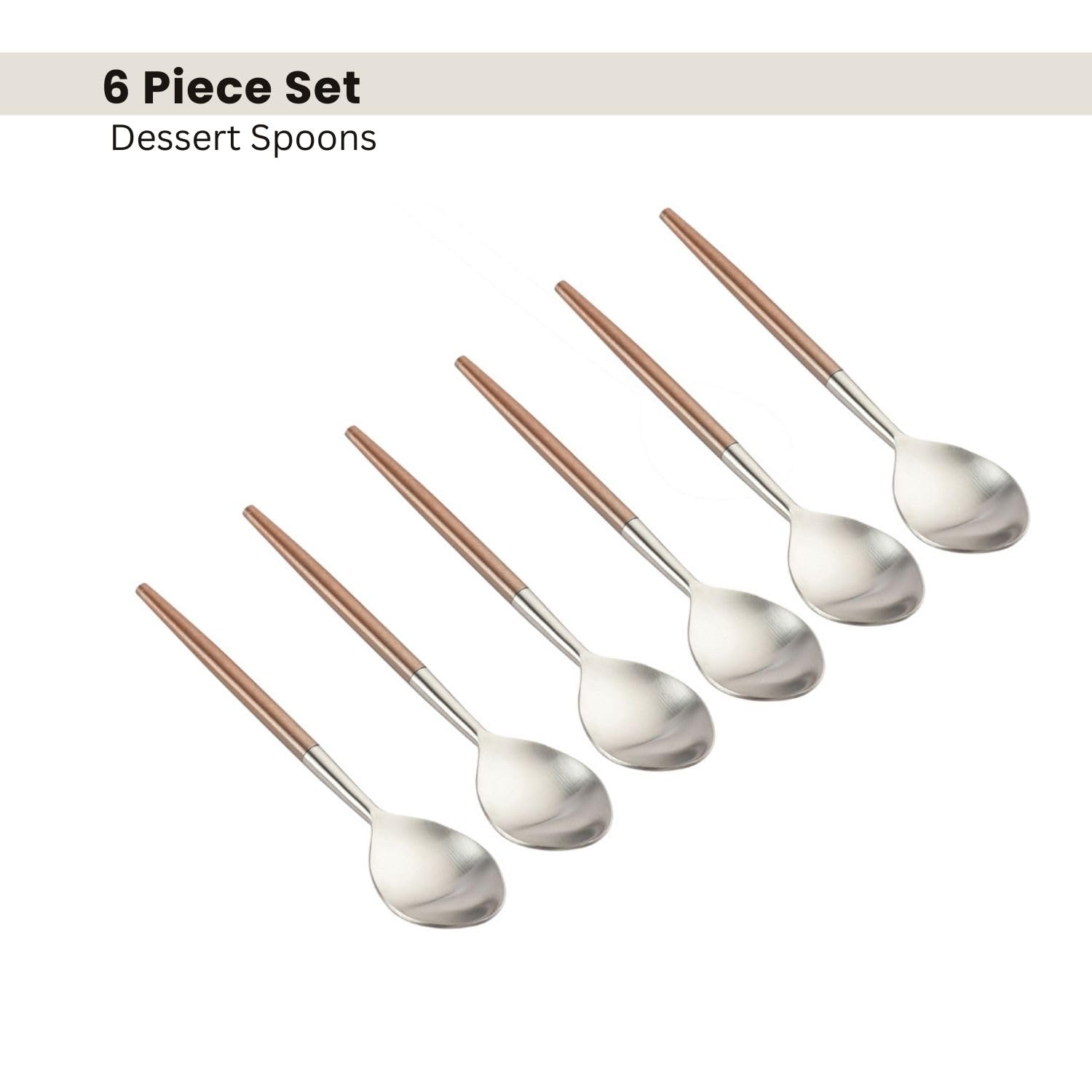 VarEesha Radiant Brown Handled Matt Finish Stainless Steel Dessert Spoons Set of Six | Elegant Lead Free Stainless Steel Dessert Spoons for Dinner| Flatware for Dining Table| Cutlery for Gifting 3