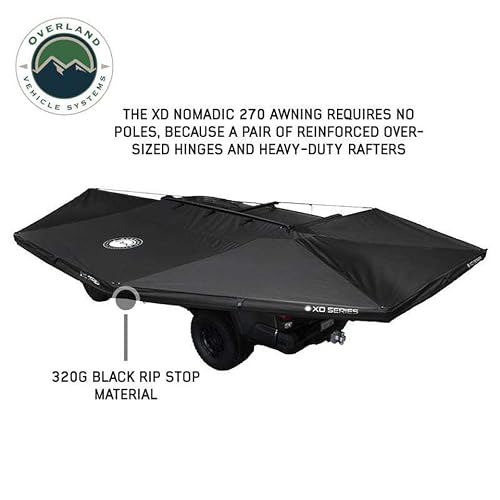 Overland Vehicle Systems - XD Nomadic 270 - Awning Wall 2 W/Black Out, Passenger Side, Grey Hex, Black Trim W/Storage Bag