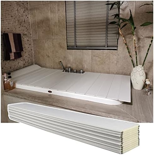 Bathtub Tray 0.6Cm Thickness PVC Bathtub Cover Bath Shelf, Folding Anti-Dust Board, Insulation Shutter Bath Lid Bathtub Tray for Book Wine Phbathroom Shower Multifunctional/White/75 * 150 *