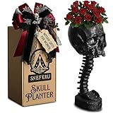 Skull Planter Spine Gothic Vase - Black Skull Candy Bowl, Horror 11.6" Halloween Flower Vase Goth Decor, Spooky Home Decor Skeleton Planter Pot, Candle Holder, Spooky Gifts For Women, Men, Girlfriend.