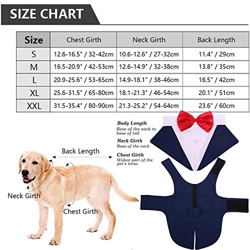 Idomik Dog Tuxedo Suit For Small Medium Large Dogs, Formal Dog Tuxedo Vest Suit With Detachable Bow Ties Collar & Bandana Scarf Set, Dog Wedding Attire Shirt For Birthday Party Costume Navy #TOP1