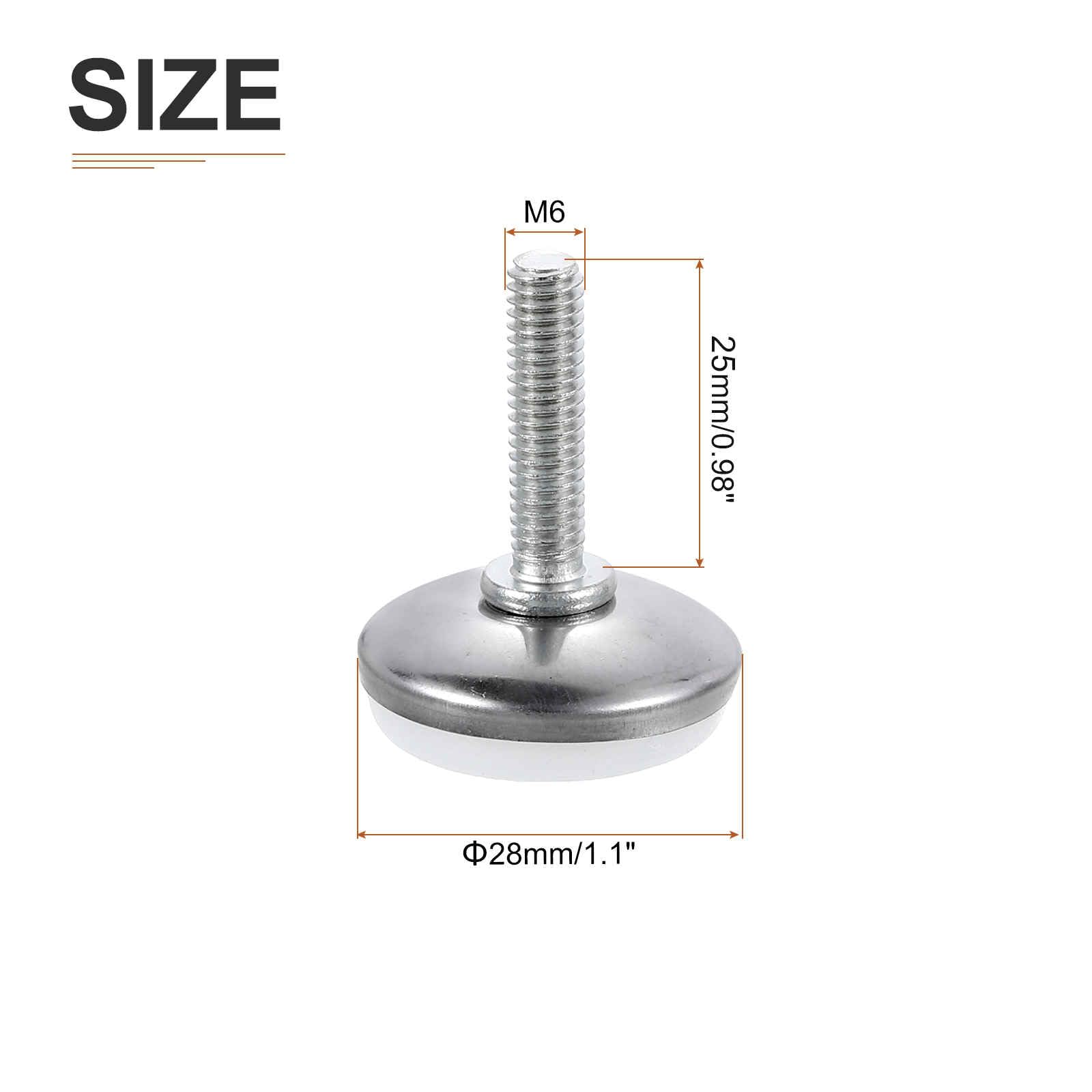 DTGN M6x25x30mm(DxLxOD) Screw on Furniture Glide Leveling Feet, 20Pack, Good for Furniture - Image 2