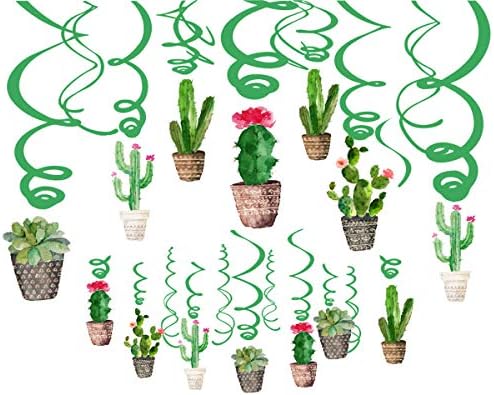 Cactus Hanging Ceiling Swirl Decoration(30Pcs Fully-Assembled),Fiesta Party Supplies Cactus Swirls Birthday Party Decorations,Mexican Fiesta Ceiling Decor,Birthday Baby Shower Favor Supplies Decor
