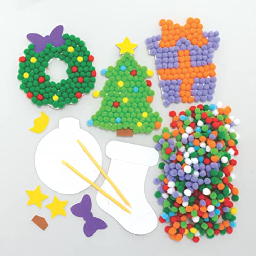 Baker Ross FC193 Kit Artistici con Pompon di Natale - Confezione da 5, Artigianato di Natale per Bambini, Crea le tue Decorazioni di Natale, Attività Creative per Bambini da Realizzare e da Mostrare