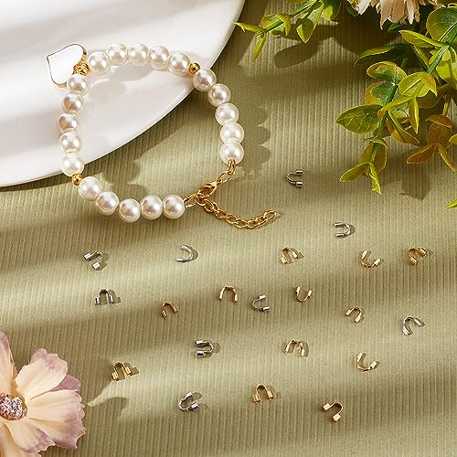 UNICRAFTALE 160 Stück 2 Farben 8 Stil 304 Chirurgischer Edelstahl Drahtwächter Und Schutz U Förmige Schlaufen Metalldraht Und Fadenschutzschlaufen Endverschlüsse Für Leder Schnur Armbänder