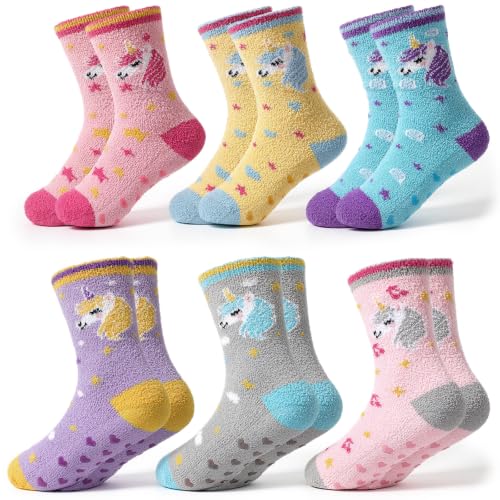 Clothclose Unicorn Fuzzy Socks for Girls, Non Slip Slipper Socks with Grips - image 1