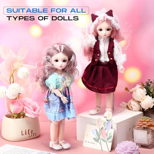 Image of Wonderjune 12 Pcs Action Figure Stands for 8 to 12 Inches Dolls Flexible Assembled Action Figure Display Holder with Adjustable Metal Support Arm Stands Base (Clear)
