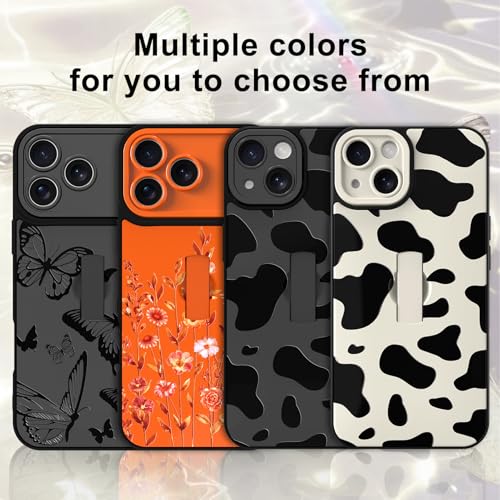 Image of for iPhone 15 Case with Finger Strap Holder, Cute Cool Cow Print Pattern Design for Women Men, Shockproof Anti Scratch Hand Kickstand Protective Cover, White