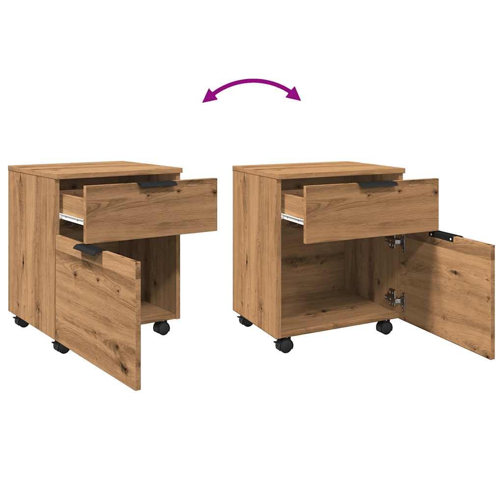 Brokky 856950 Schedario con Ruote Rovere 45x38x54 cm Legno Multistrato Cassettiera,Mobiletto da Ufficio con Serratura,Regolabile per Cartelle Sospese,Superficie Testurizzata,per Ufficio,Studio