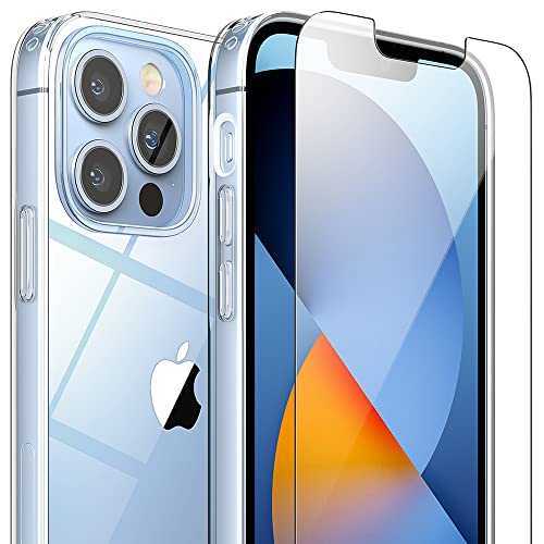 FlexGear [Full Protection] Case for iPhone 13 Pro and 2 Glass Screen Protectors - Crystal Clear