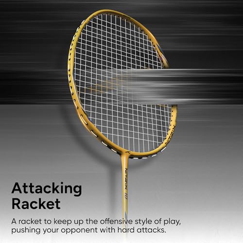 Image of Hundred Nitrix 10 Badminton Racket (Strung) | Carbon Fiber Frame | Head-Heavy Attacking Racket | Flexible Shaft for Powerful Smashes | Max Tension 30 lbs | Full Cover Included