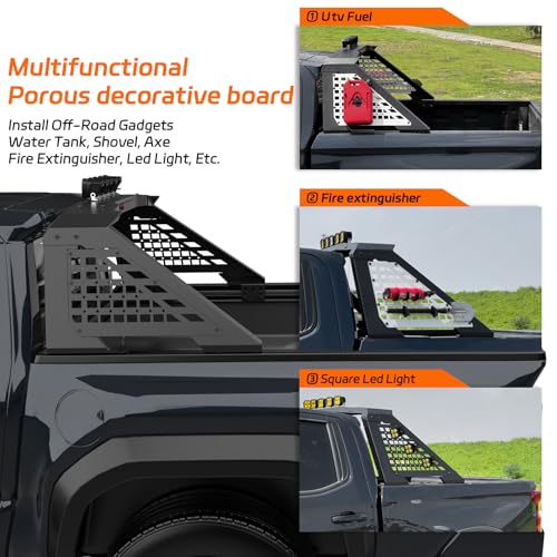 Image of Adjustable Roll Bar Full Size Compatible with Truck - F-Series /F150 /Ranger /Tremor /Lighting, Ram 1500 TRX Series, Silverado 1500, Gmc Sierra 1500, Tundra,Titan Xd | No Drilling Installation