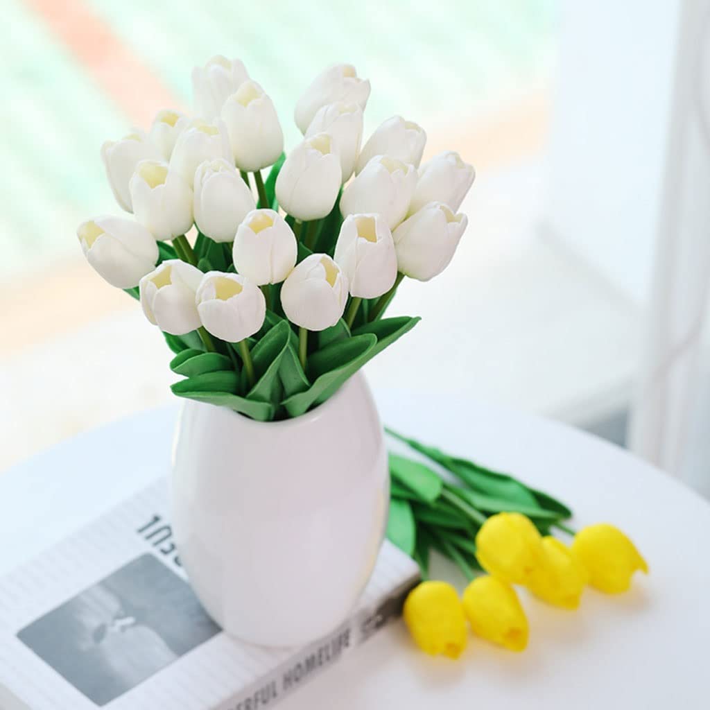 Wystrój Domu Tulipan Sztuczny Kwiat Z Wazą Prawdziwy Dotyk Sztuczny Bukiet Fałszywy Kwiat Zestaw Do Dekoracji Ślubnej Home Garen Decor Sztuczny Wazon Kwiatyi(A)