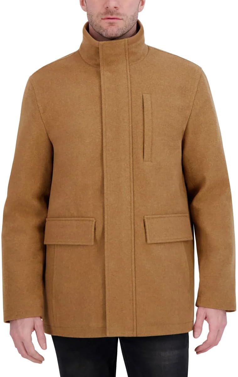 Nautica Men's Wool Jacket – Diamond Quilted Lining, Polyfill Insulation, Snap & Zip Closure