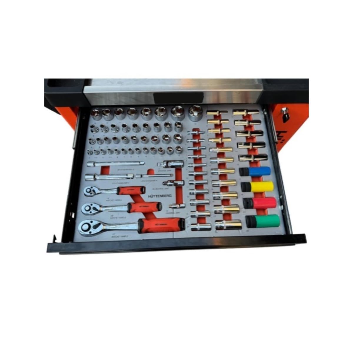 GrecoShop Carrello Porta Attrezzi con Utensili, 7 Cassetti con Organizer, Carrello Officina Professionale con Ruote, Struttura Robusta per Meccanici e Fai da Te con Chiave Dinamometrica 1/2"