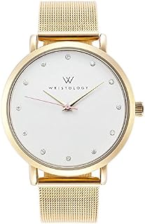 WRISTOLOGY Olivia Womens Watch Crystal Gold Boyfriend Ladies Stainless Steel Metal Mesh Strap
