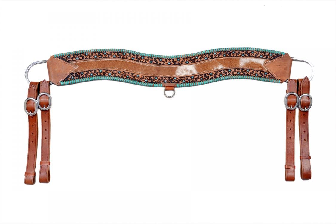 Showman Hair-On Cowhide Leather Tripping Collar w/Teal Rawhide