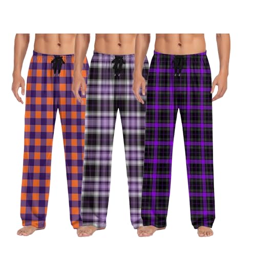3PC Pack Plaid Men's Pajamas Pants Drawstring Sleep Pjs Elasticity Straight Pockets Trousers with Pockets