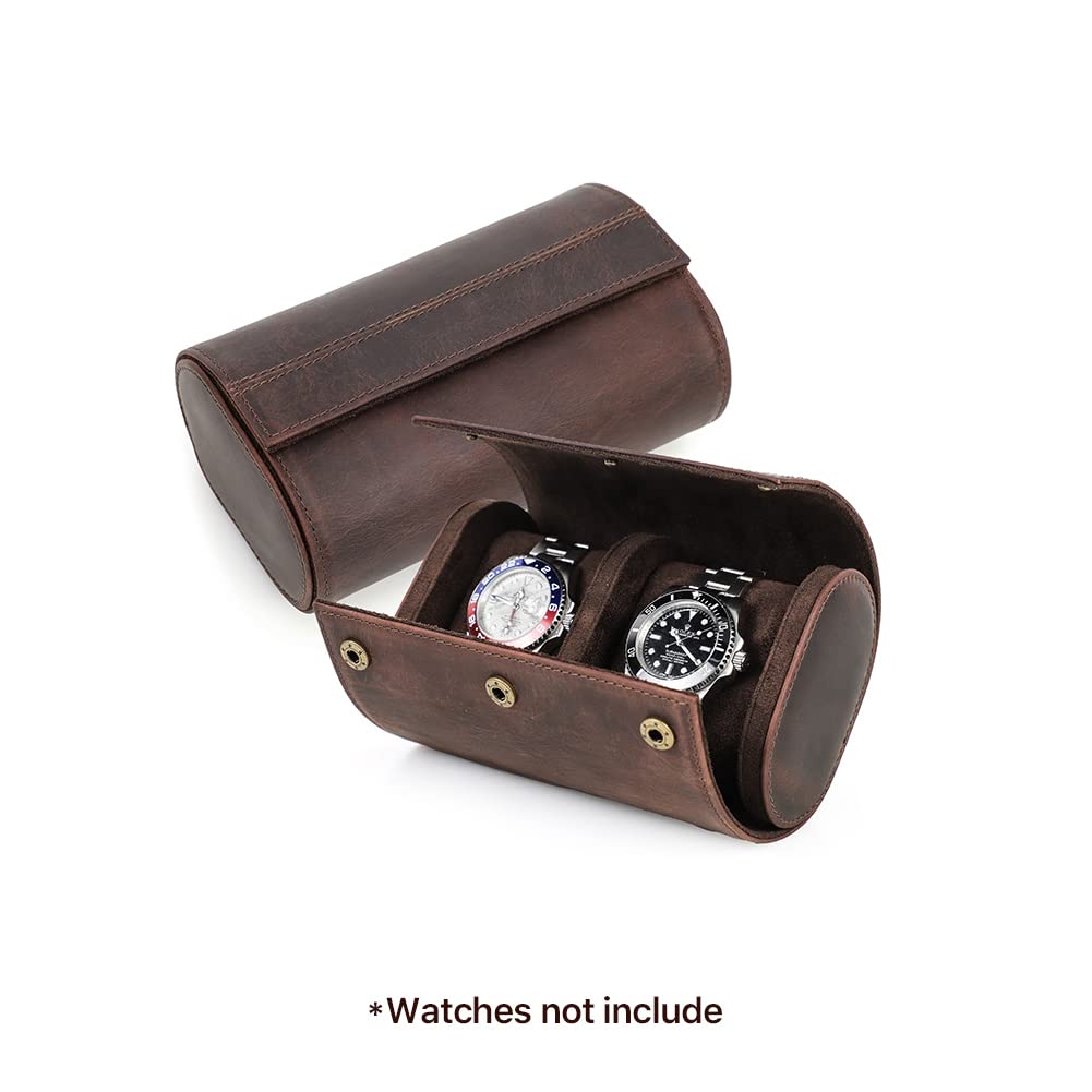 Étui à Montres Hiram pour 2 Montres, boîte de Rangement en Cuir véritable, étui de Voyage Portable avec Coussin Amovible et système de Fixation.