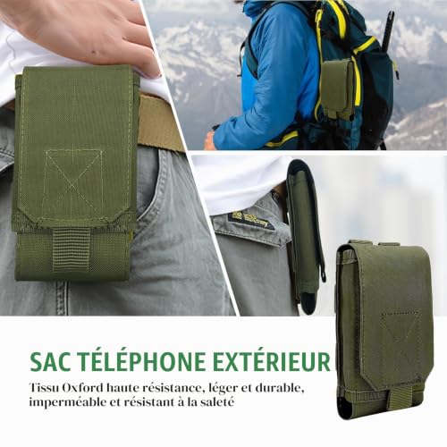 Caybats Pochette Ceinture pour Smartphone Tactique Molle, Étui Universel pour Téléphone Portable avec Boucles de Ceinture, Idéal pour iPhone,Samsung et Autres, Nylon Résistant (Armée Verte) – vue 3