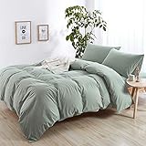 MICBRIDAL Modern Style Solid Color Green Duvet Cover Queen Soft Comfy 100% Washed Cotton Green Bedding Set with 2 Pillowcases Simple Luxury Green Comforter Set with Zipper 4 Ties (NO Comforter)