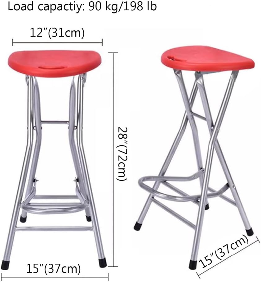 28 Inch High Folding Bar Stool, Outdoor Fishing Stools with Footrest and Handle, Portable Home Folding Stool Backless, Camping Stools with Non-Slip Feet, Breakfast Stool(Blue)
