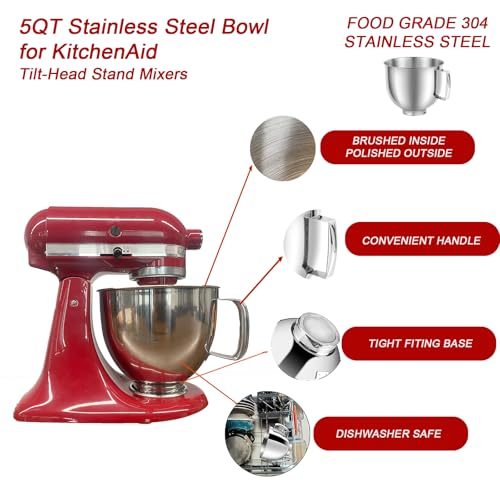 Tazón mezclador de acero inoxidable 5QT para KitchenAid miniatura 2