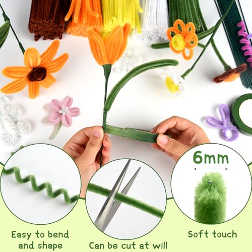 Image of ASTARON 521 Pcs 5 Colors Art Chenille Stems Pipe Cleaners Flower Making Kit