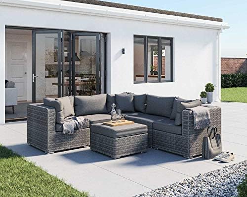 SUSIE'S GARDEN Outdoor Furniture, Patio Sofa 4 Seater Chair All Weather Wicker Aluminum Couch No Assembly with Free 2 toss Pillows and Clips