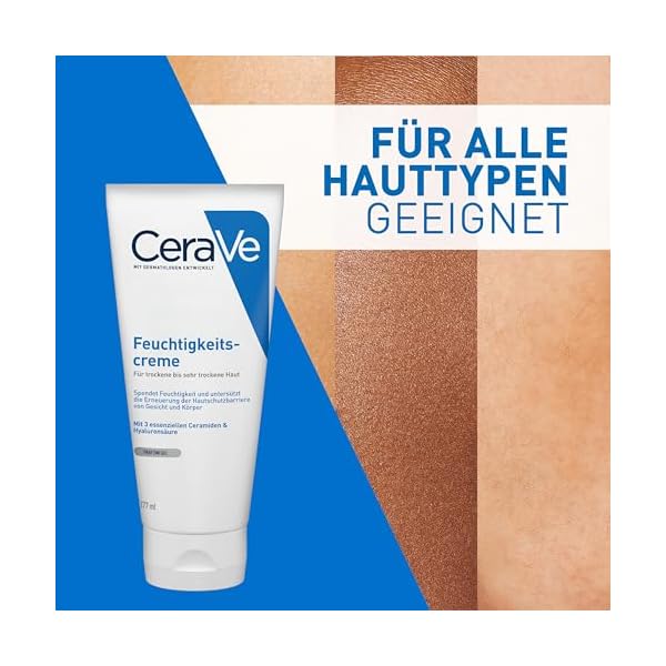 CeraVe Feuchtigkeitscreme für Körper und Gesicht, Creme für trockene bis sehr trockene Haut, Mit Hyaluron und 3 essenziellen Ceramiden, 1 x 177ml – Bild 7