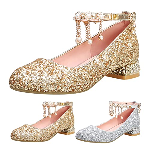 Little Kid Girls Dress Pumps Glitter Shoes Sequins Princess Low Heels Mary Jane Dance Wedding 𝐑hinestones Sandals 7