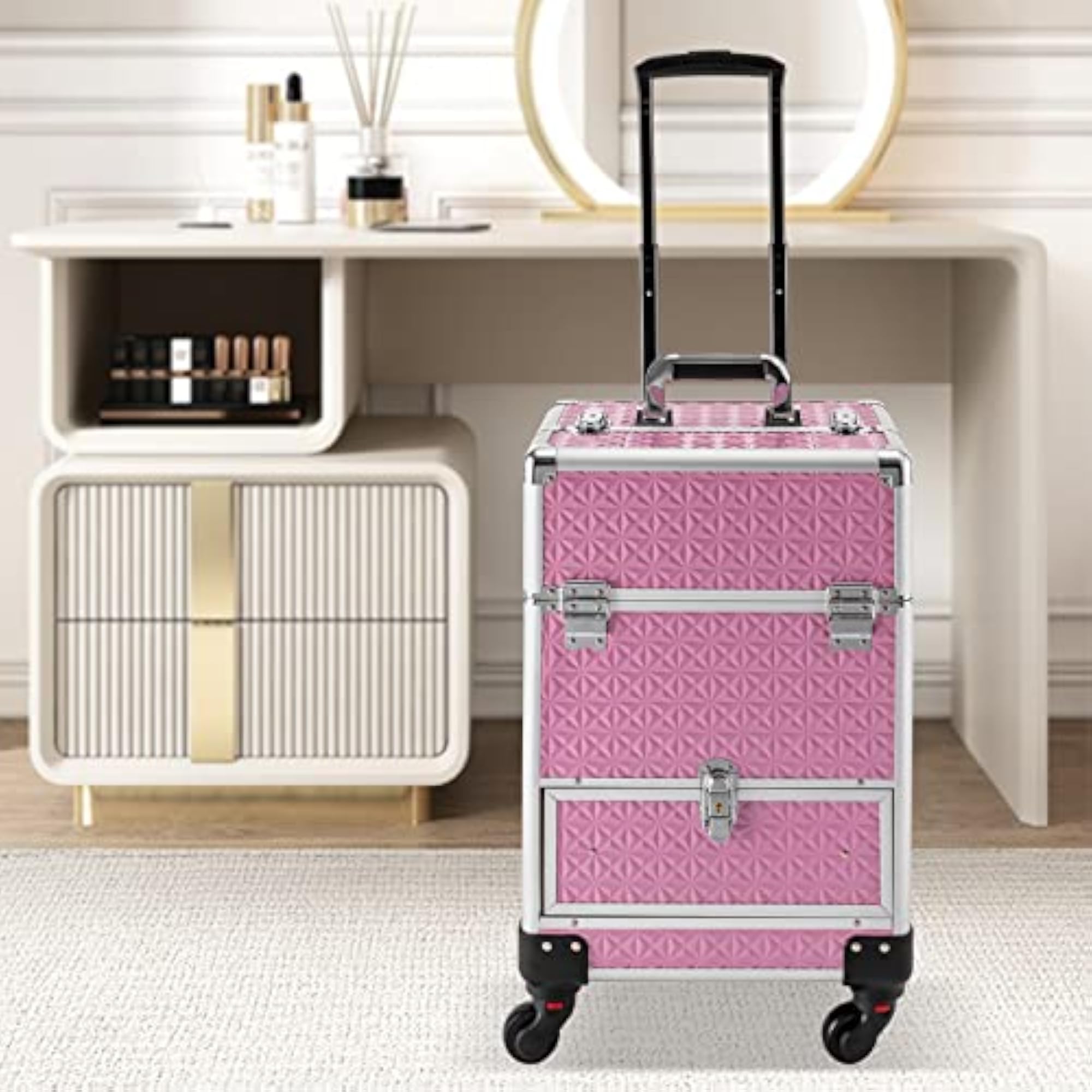 Professional Aluminum Trolley Makeup Train Case