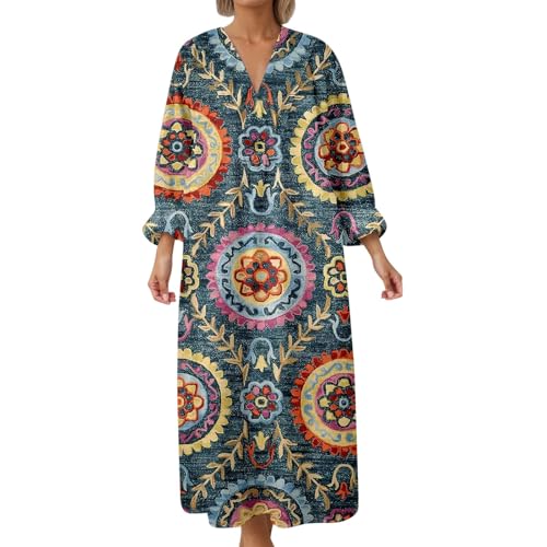 Robe à manches longues pour femme imprimé floral décontractée sombre mi-saison