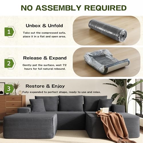 Image of 96 inch Sectional Couches for Living Room Cloud Couch Sofa with L-Shape Upholstered Boneless Couchs Modern Modular Sectional Couch with Chaise (Dark Grey, 108.1 inch U Shape with Right Facing Chaise)