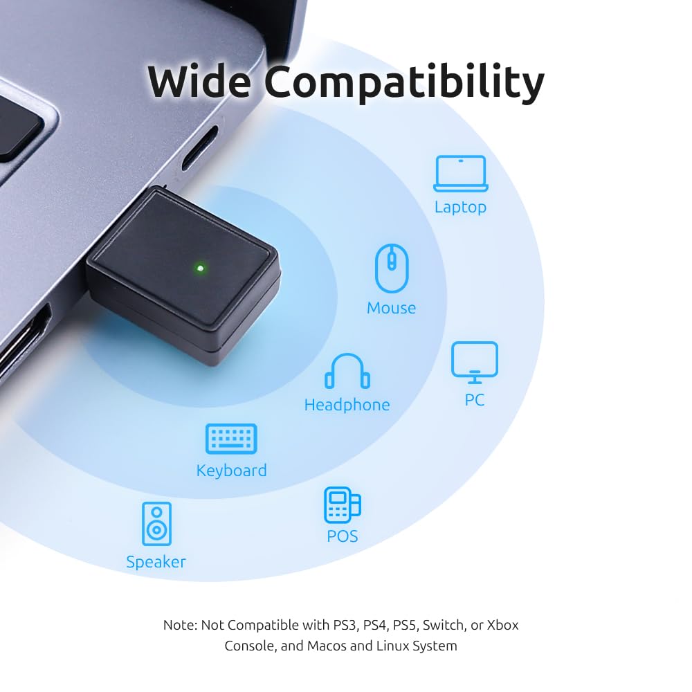 Feasycom FSC-BP101Y Classical/BLE BT5.2 Dongle de modo dual 2.4GHz transceptor Mini Windows USB Bluetooth adaptador para teclado/ratón/portátil/escritorio/altavoces/auriculares/controlador