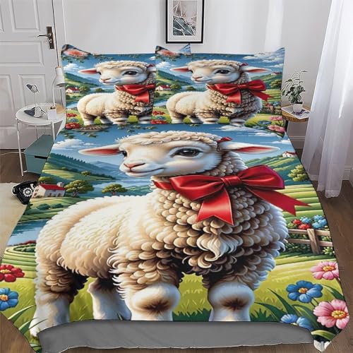 Housse de couette 200x200cm mouton mignon en coton microfibre doux