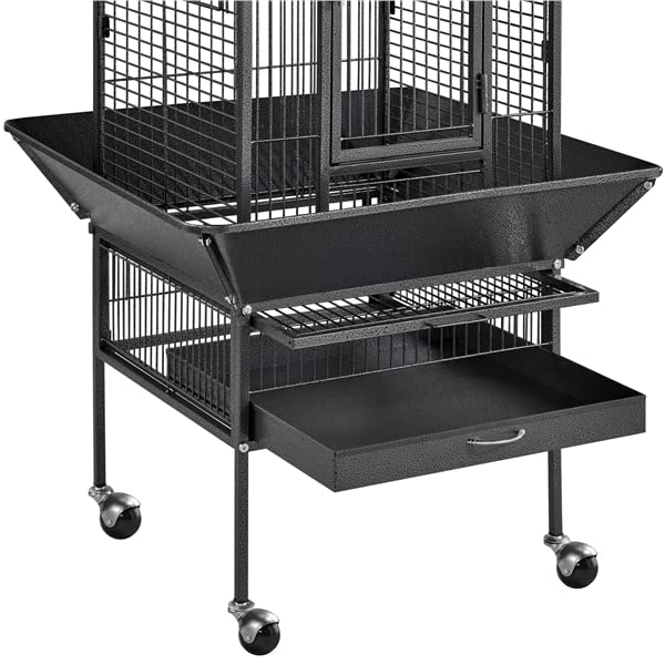 Abician Cage à Oiseaux sur Pied Voliere Oiseaux Interieur Cage pour Perruches à roulettes Grand Cage Oiseaux en Métal 66,5 x 65,6 x 156,5 cm Noir