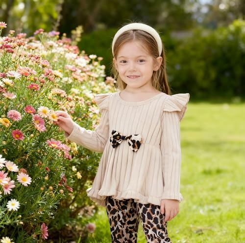 Image of Toddler Girl Clothes Ruffle Long Sleeve Heart Print Tops and Pants 2PC Little Girl Winter Outfits Size (4-7T)