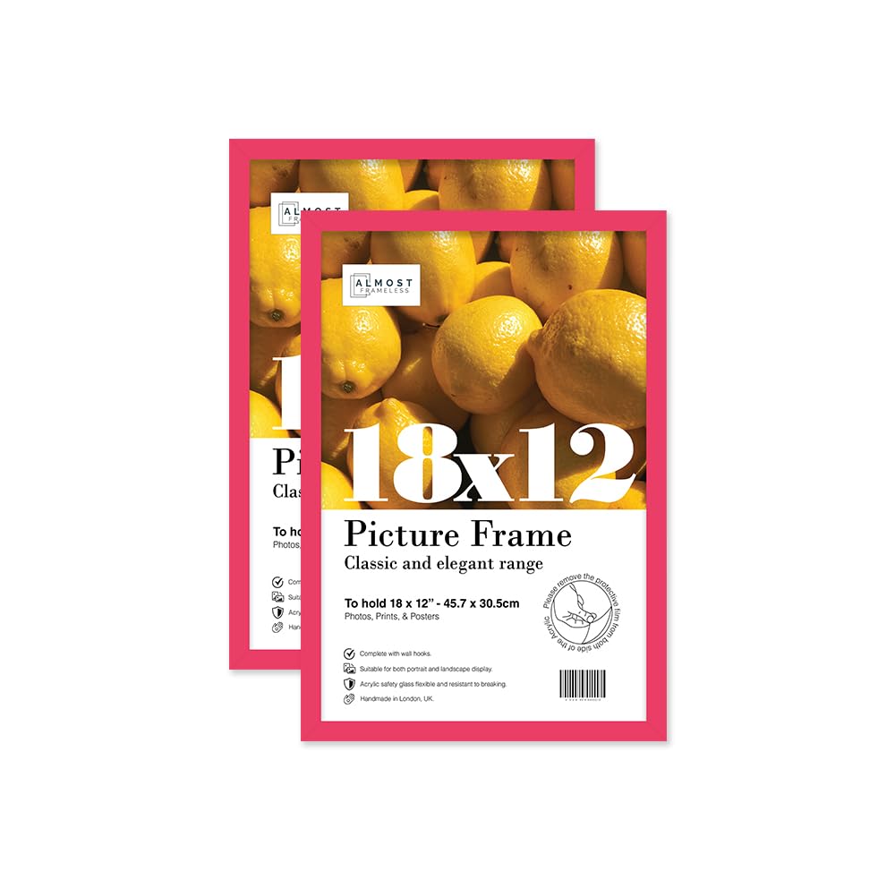 Almost Frameless 18x12 Bright Pink Picture Frame Set of 2, Display 18x12 Picture Gallery Wall, Poster, Photo, Artwork, or Print, Yellow
