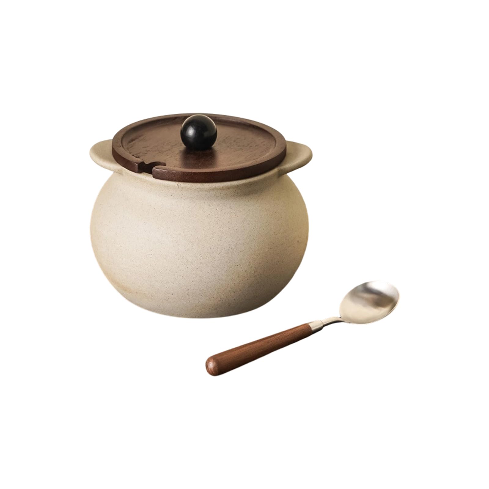 Sturdy Clay Seasonings Canister Large Capacity Spoon Included Multipurpose Use in Homes and Professional Kitchens Large Seasonings Jar