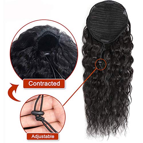 Corn Wave Ponytail Human Hair Clip In Corn Wave Ponytail Extensions, 10A Black Drawstring Ponytail Extension Human Hair For Women, 3C Curly Wavy Ponytail Clip In Hairpiece 16 Inch #TOP4